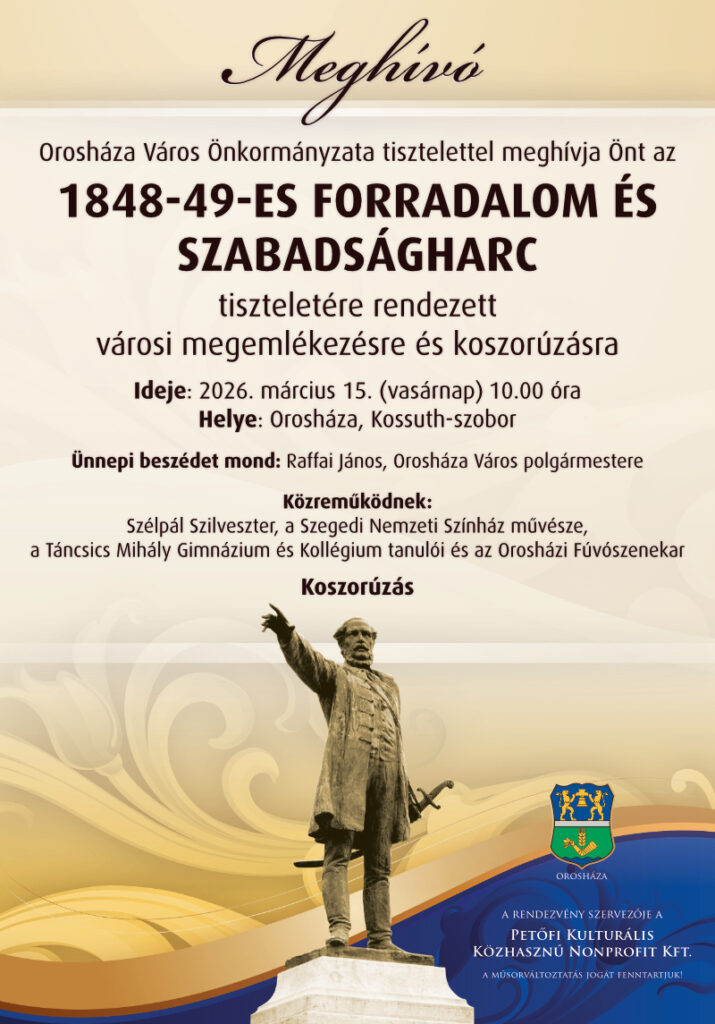 Városi megemlékezés és koszorúzás az 1848-49-es forradalom és szabadságharc tiszteletére @ Kossuth-szobor