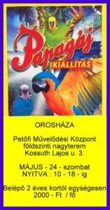 Papagáj kiállítás Orosházán @ Petőfi Művelődési Központ